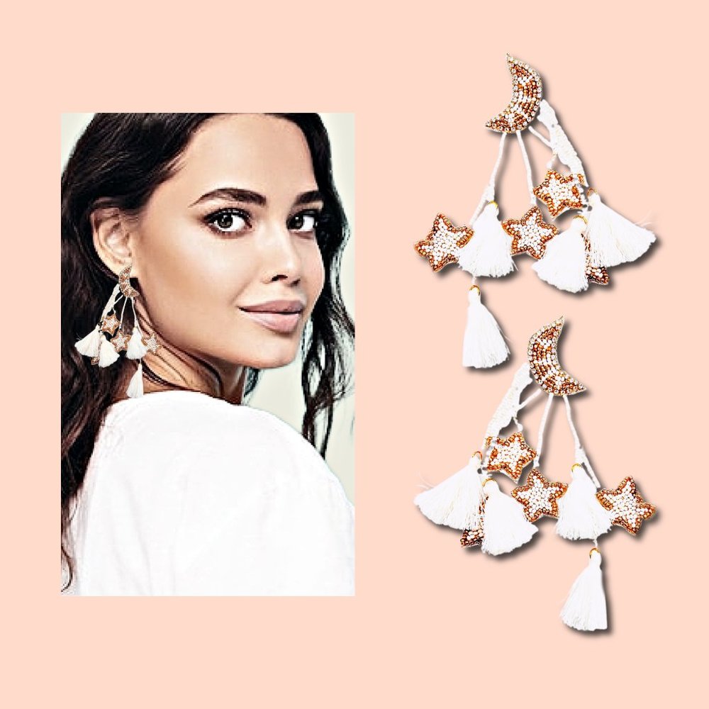 Brand NEW Gorgeous Long Beaded Tassel Shooting Star Statement Earrings